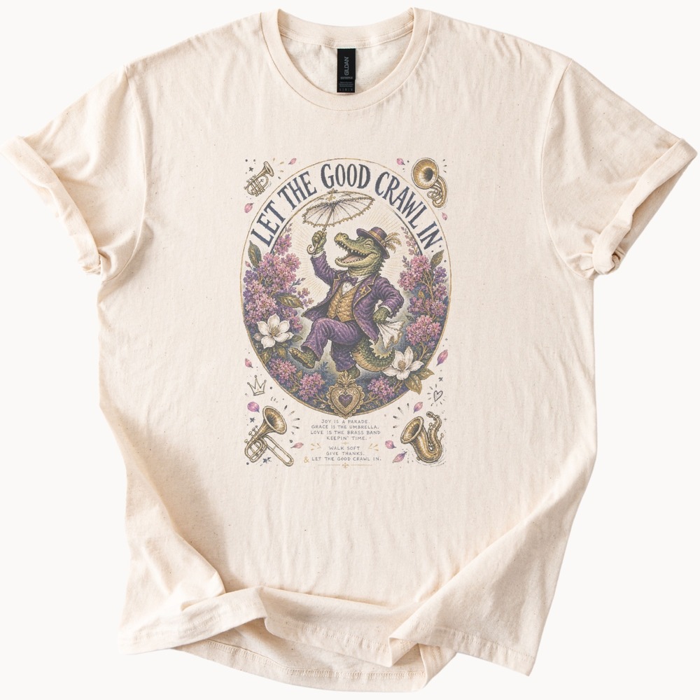 Reptile in Purple Gold Formal Wear Graphic Tee with Umbrella and Brass Band